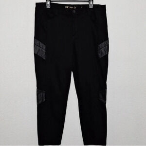 Kim Kardashian Black Grunge Faux Leather Inserts High Rise Moto Ankle Pants *18